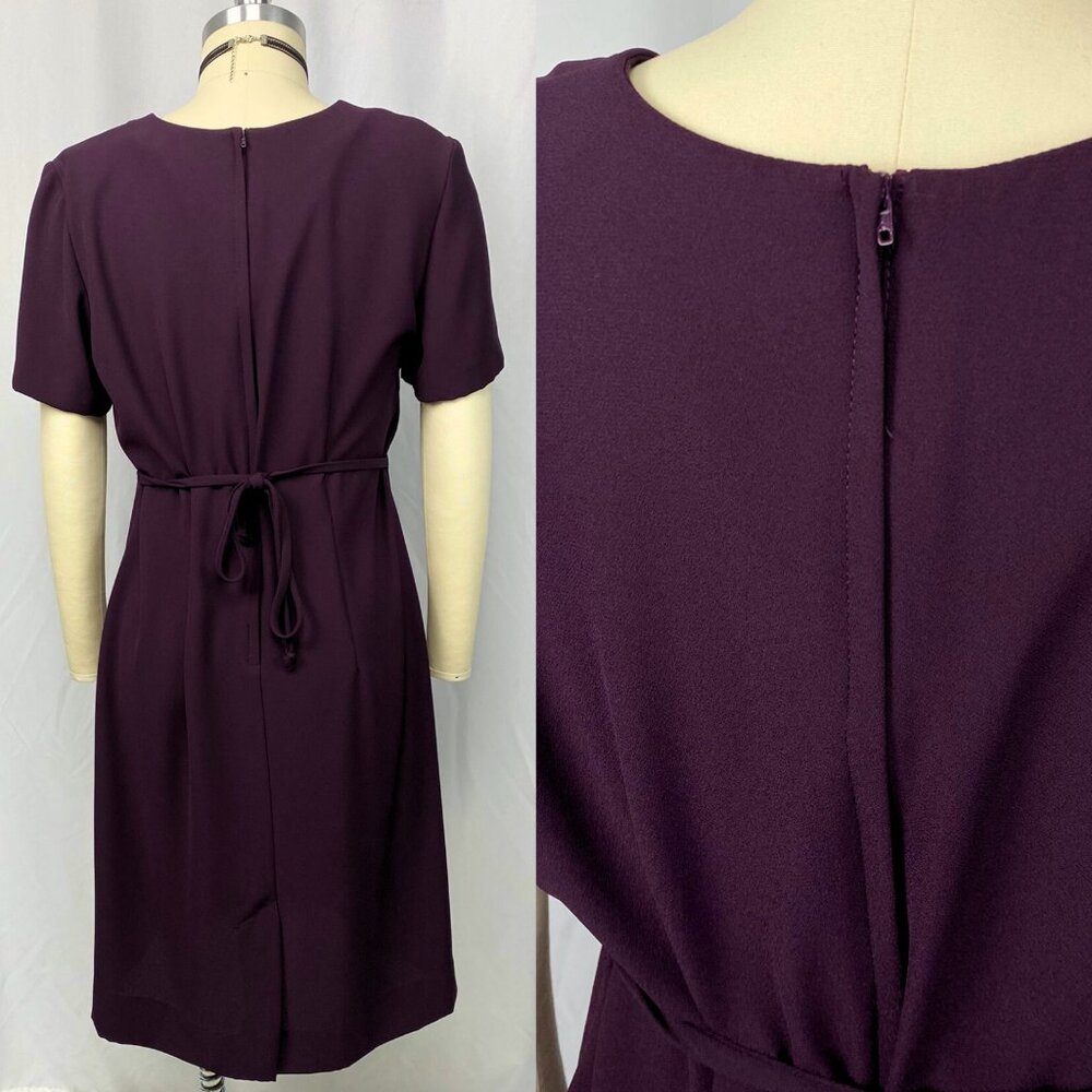 Vintage 90s Lindor eggplant midi dress with split skirt waist ties medium - Picture 2 of 4